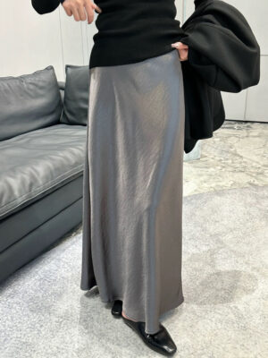 Satin Fishtail Graceful Drooping Slimming Sheath A line Mid Length Skirt
