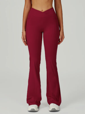 High Waist Nude Feel Bell Bottom Pants Women Cross Waist Wide Leg Bootcut Trousers Outdoor Casual Sports Bell Bottom Pants