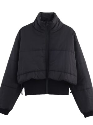 Women Winter Stand Collar Long Sleeve Stitching Short Cotton Coat