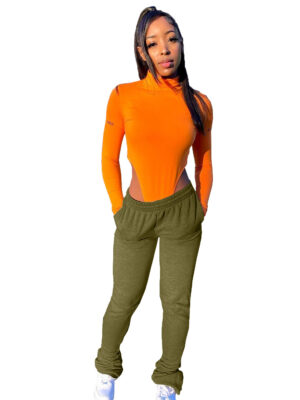 Brushed Hoody Fabric Sports Casual Stacked Pants
