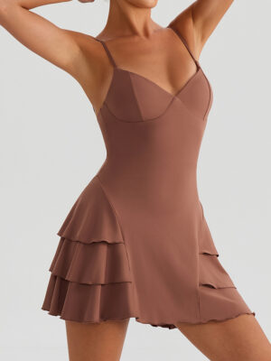 Suspender Dress Ruffled Dress Women Faux Two Piece Outdoor Running Anti Exposure Swing Tennis Dress Yoga