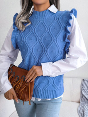 Wooden Ear Diamond Knitted Vest Sweater for Women
