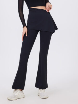 Two Piece Set High Waist Pleated Hip Lifting Nude Feel Yoga Pants Fart Curtain Outer Wear Running Workout Pants Breathable Fitness Bell Bottom Pants