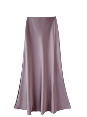 High Waist Slimming Mid Length Satin Acetate Silky Skirt Sheath Fishtail A Line Long