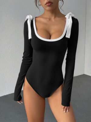 Slim Fit Jumpsuit Square Collar Bell Sleeve Long Sleeve Jumpsuit