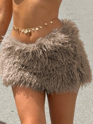 Street Fur Skirt Solid Color Small Curl A line Skirt