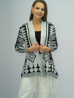 Diamond Plaid Tassel Knitted Shawl Cardigan Sweater for Women