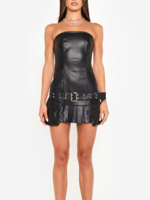 Faux Leather Dress Leather Coat Tube Top Short Dress