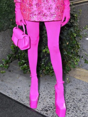Star Rose Pink Series Stretch Slim Fit Stockings Leggings Fluorescent Powder for Women