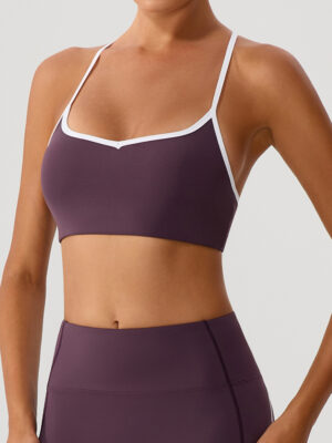 Cross Adjustable Shoulder Strap Yoga Bra Outer Wear with Chest Pad Workout Exercise Underwear Contrast Color Yoga Clothes